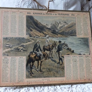 Antieke Franse almanakkalender Franse La Poste almanach 1913 met kaart, telegraaftelefooninfo, zeldzame papieren efemere ephemera om te verzamelen
