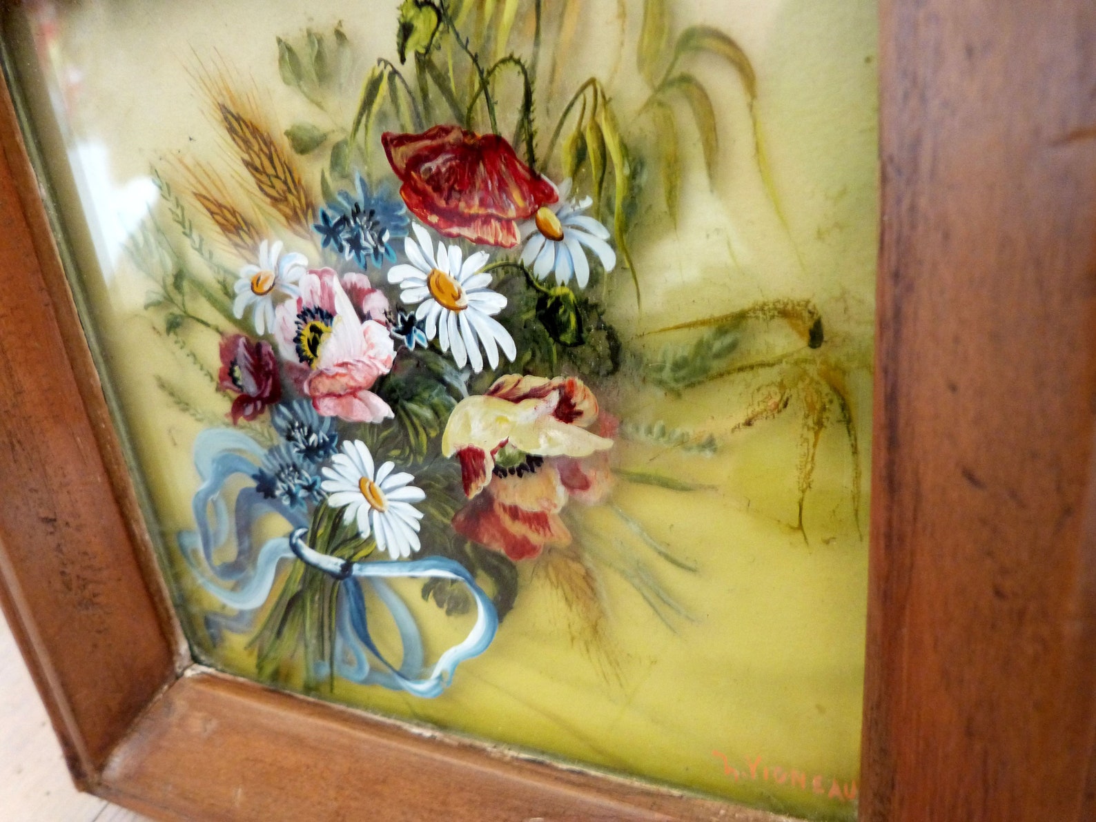 Antique French Signed 3D Floral Painting on Glass W Bouquet of | Etsy