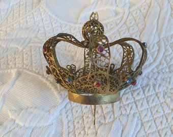 フランスアンティーク ティアラ クラウン 冠 王冠 ストーン付きミニクラウン③王冠ティアラ ドール フランス