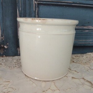 Antique pottery jar, handmade pot in white glazed earthenware Moulin des Loups, farmhouse country kitchen decoration image 6