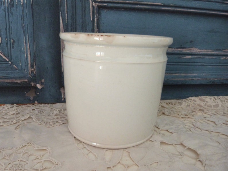 Antique pottery jar, handmade pot in white glazed earthenware Moulin des Loups, farmhouse country kitchen decoration image 6