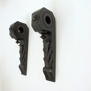 Antique French carved wooden curtain rod pole rail holders shelf shelving wall brackets, 1800s salvaged architectural home decor antiques