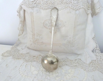 Antique French silverplated soup ladle silverware floral embossed tableware hallmarked silver table ware table decor, Christmas table decor
