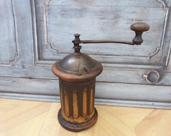 Rare antique French coffee grinder wooden coffee mill wooden Peugeot counter top table coffee grinder, French kitchenware bistrot café decor