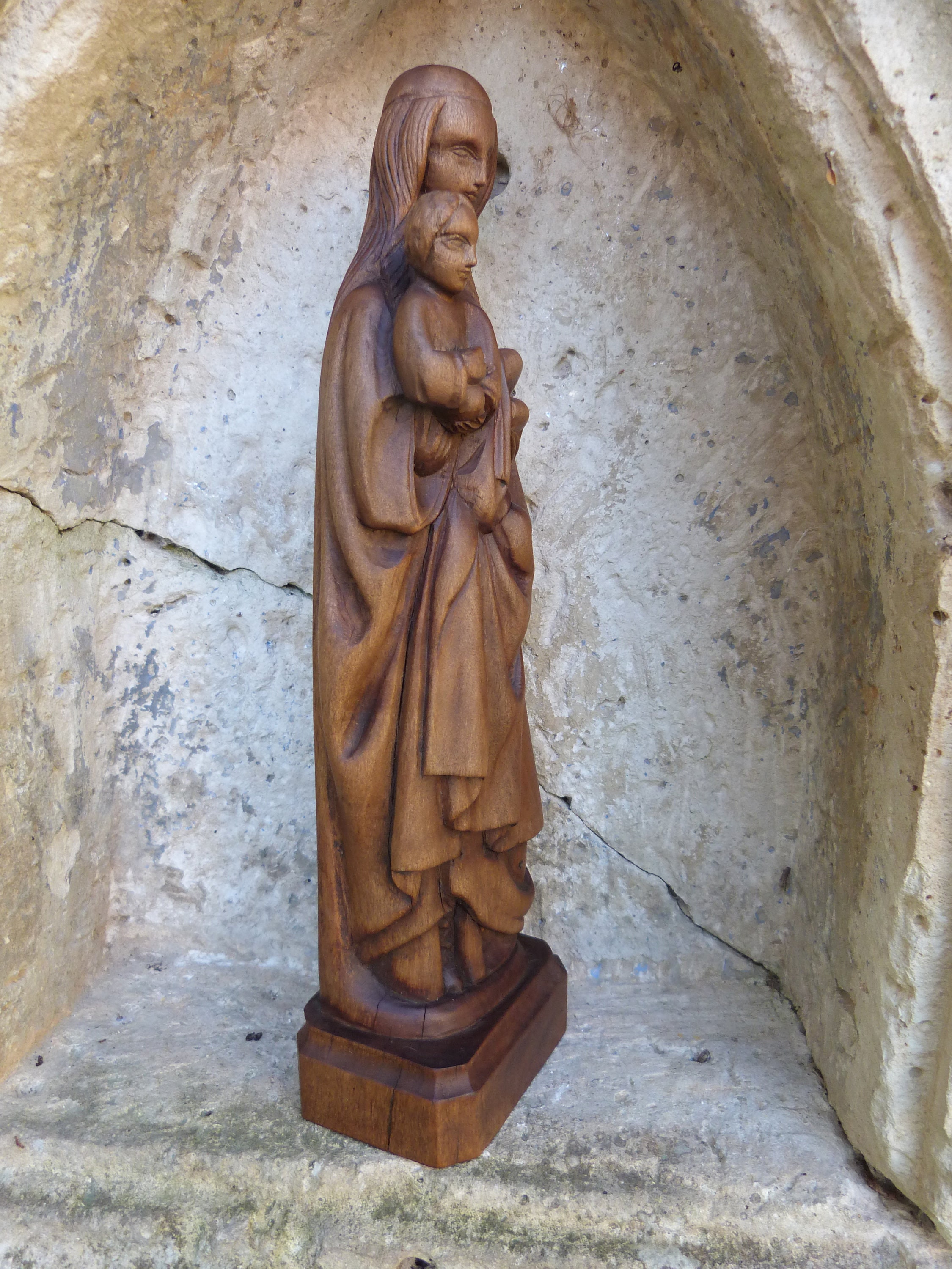 Holy Virgin Mary Statue Hand Carved Signed Wooden Madonna With Child ...