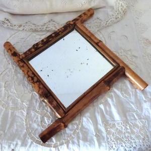 Antique French real bamboo mirror 1900s decorative vintage bamboo wall mirror wall hanging rustic country cottage home decor