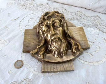 Antique French Ex voto Jesus Christ religious bronze wall plaque bas relief, raised icon frame BIG religious devotional art, church decor