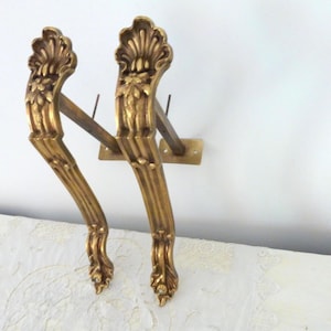 Pr Antique French bronze curtain pole rail holders shelf wall brackets shelving brackets, drapery tiebacks holdbacks 1800s salvaged antiques