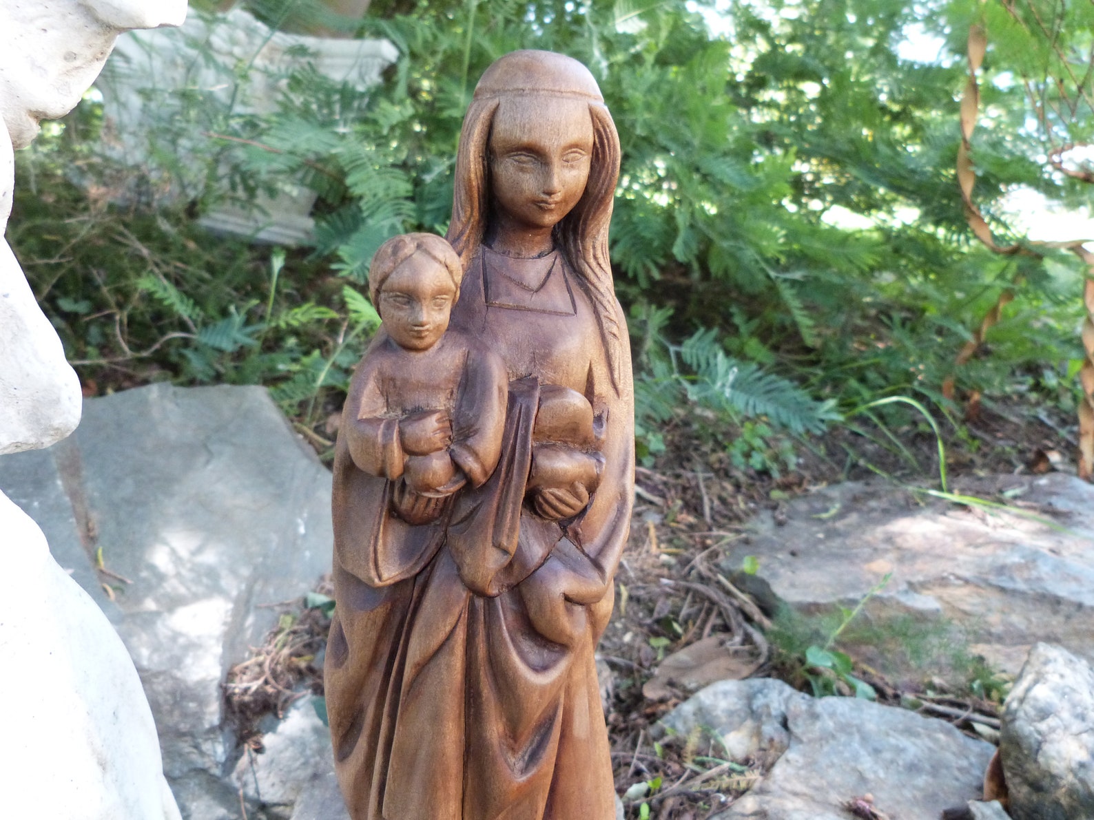 Holy Virgin Mary Statue Hand Carved Signed Wooden Madonna With Child ...