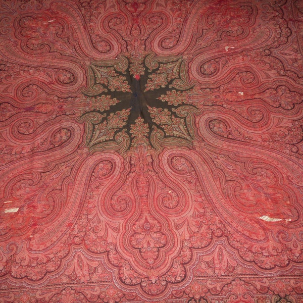 Antique cashmere cashemire fabric scarf piano shawl, paisley cashmere pashmina wrap, kashmir scarf, 1800s textile fabric shabby chic decor