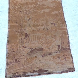 Antique French wall tapestry wall hanging art decor 1900s Chateau tapestry w elegant romantic scene, home decor wall art tapestries