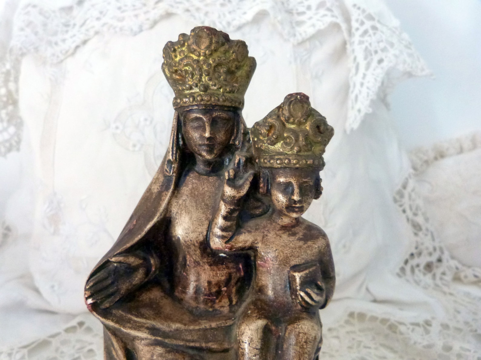 Holy Virgin Mary Statue Madonna With Infant Child Jesus Christ Antique ...