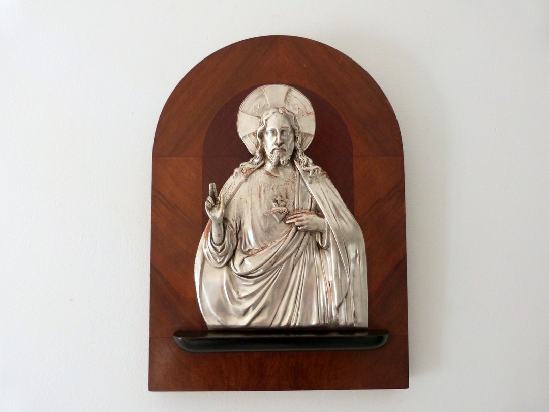 Antique 1900s Religious Bas Relief Frame Sacred Heart of Jesus Christ W ...