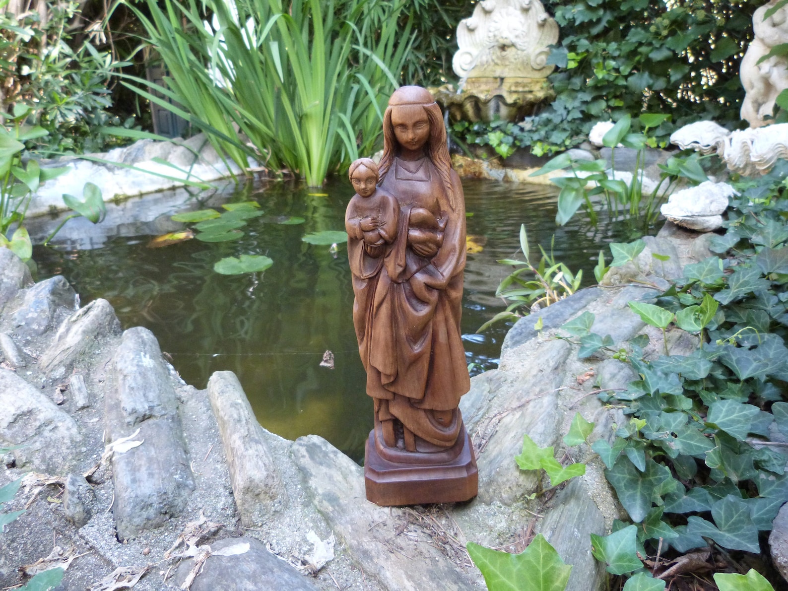 Holy Virgin Mary Statue Hand Carved Signed Wooden Madonna With Child ...