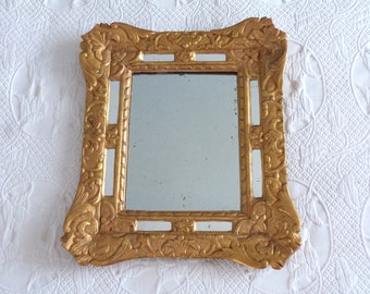 Antique French 1800s gilded wooden cloisonne mirror boudoir decor chic rococo gilt mirror wall hanging decor gilded frame Paris home decor