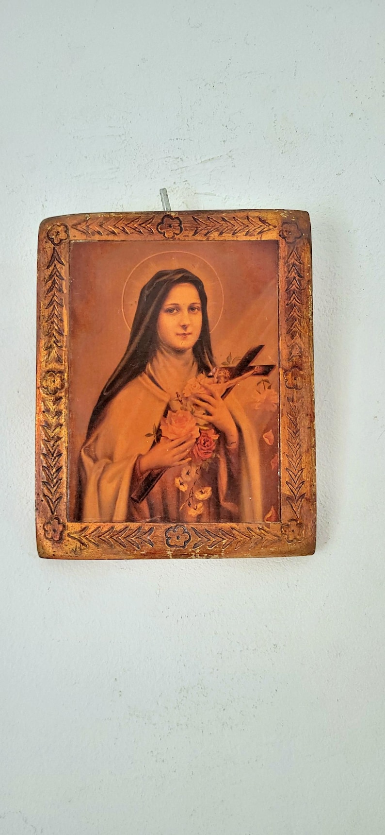 Antique Florentine Religious Frame W Print St Therese Theresa Lisieux W ...
