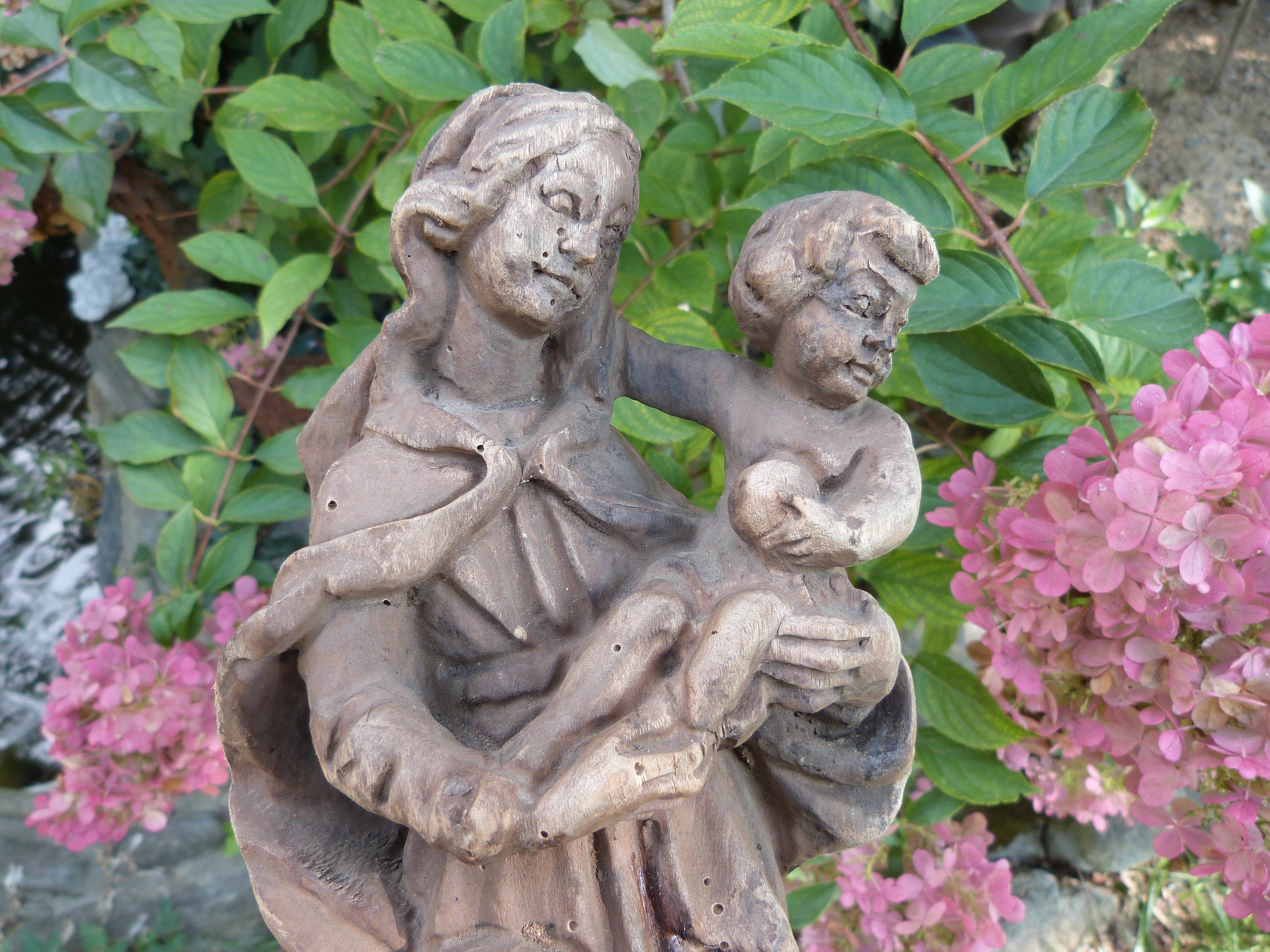 Holy Virgin Mary Statue Hand Carved Wooden Madonna With Child Jesus ...