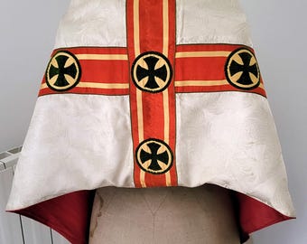 Antieke zijdebrokaat geestelijken bovenarmsluier pluviaal priester hoofdgewaad kleding, kerkgewaad kazuifel Franse liturgische casel casula w kruis