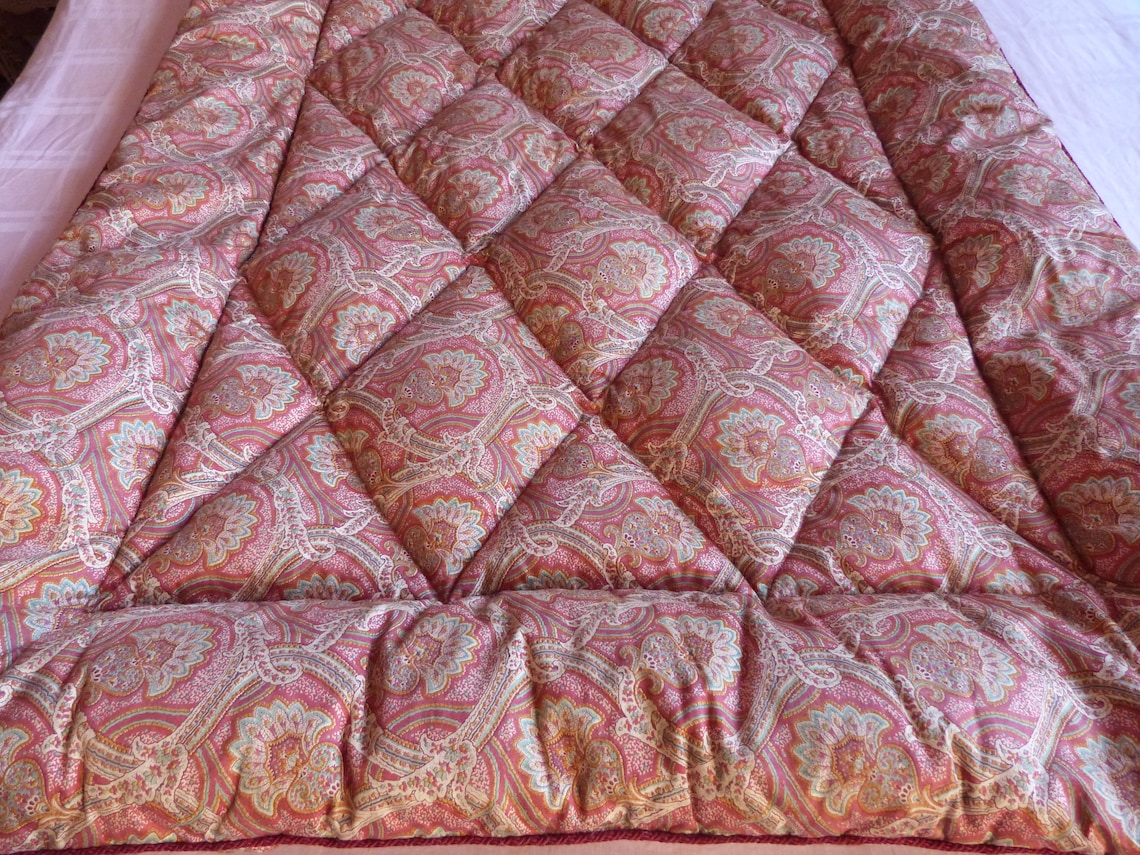 Antique French eiderdown feather down paisley quilt bedspread Etsy