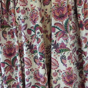Big Pair vintage French curtain drapes drapery panels w flowers, retro floral fabric decor by Boussac design, flower power home decor