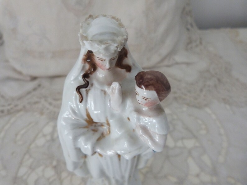 Madonna With Child Jesus Holy Virgin Mary Gilded Porcelain Statue ...