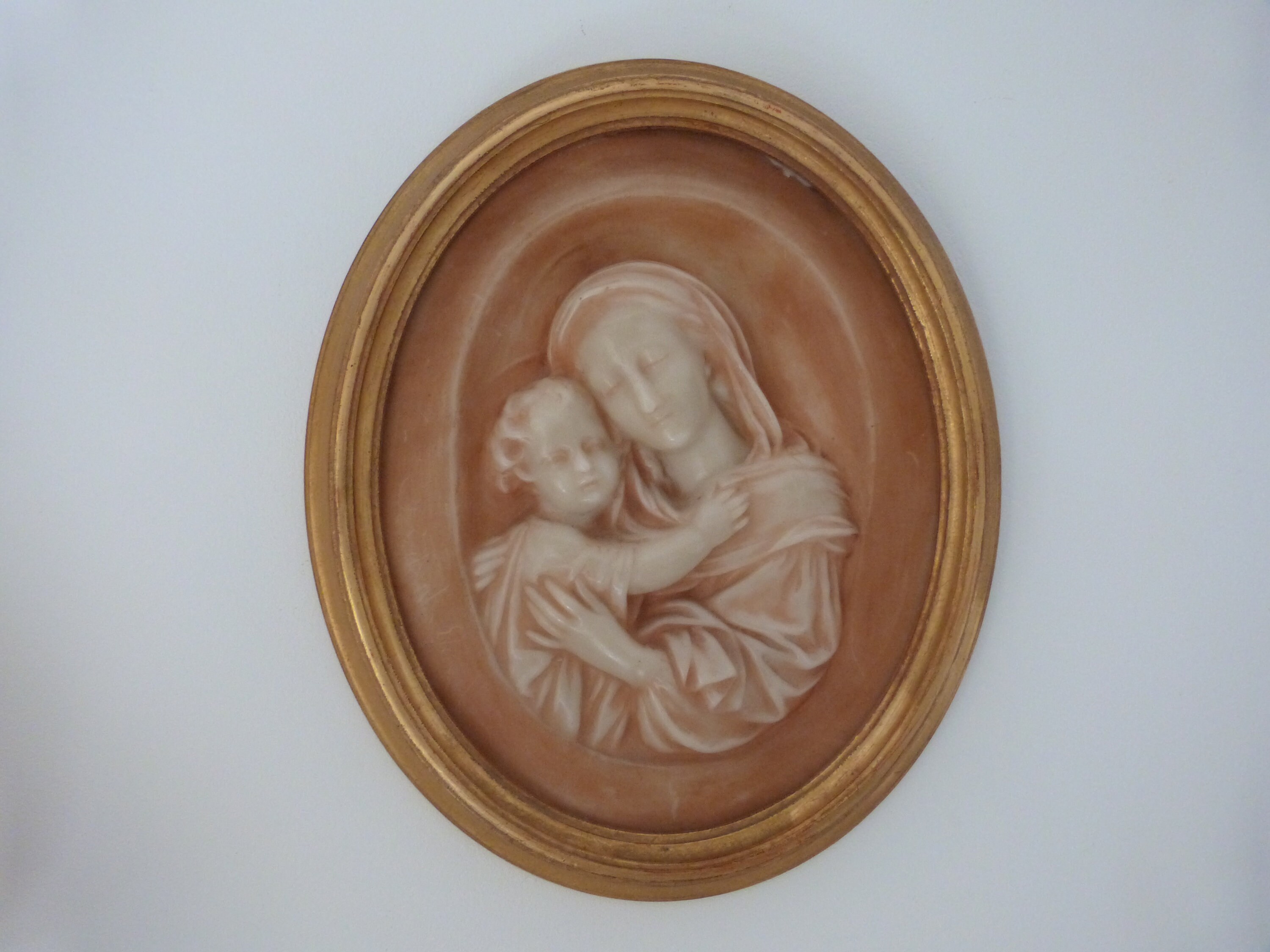 Antique French wax sculpture carving Madonna and child Jesus