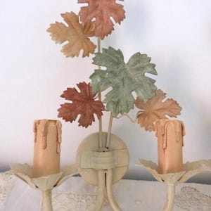 Vintage French tole wall sconces lamps PAIR wallsconces w wine leaves toleware lighting wall fixtures French country cottage wallsconces image 2
