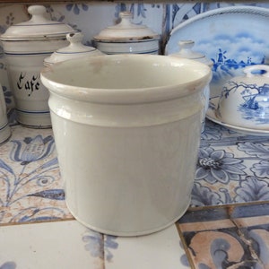 Antique pottery jar, handmade pot in white glazed earthenware Moulin des Loups, farmhouse country kitchen decoration image 3