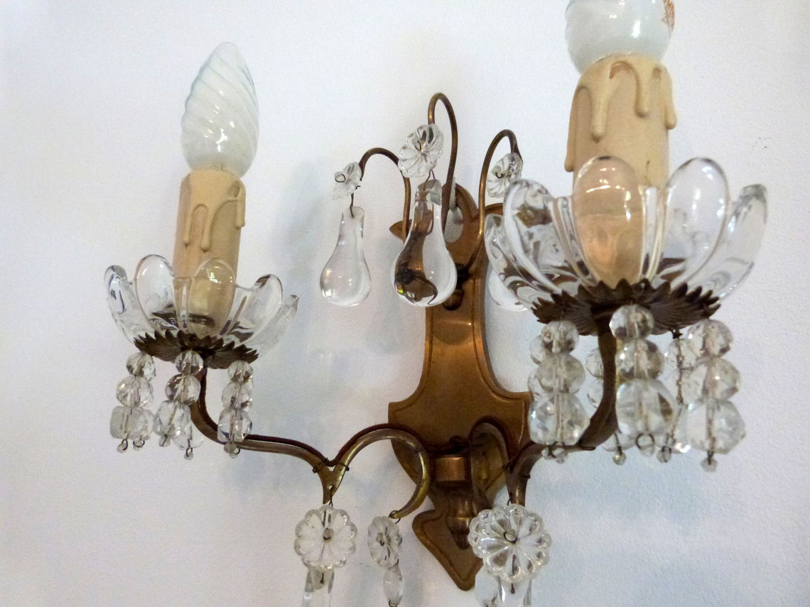 Antique French Crystal Bronze Wall Sconce Lighting Light - Etsy