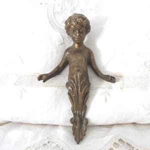 Antique French spelter door pull handle knob w nymph furniture hardware pulls 1800s architectural salvaged hardware architecture antiques