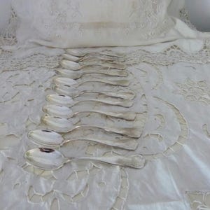 11 Vintage French silver plate embossed dessert spoons silverware coffee tea spoons table decor vintage christmas tableware set gift