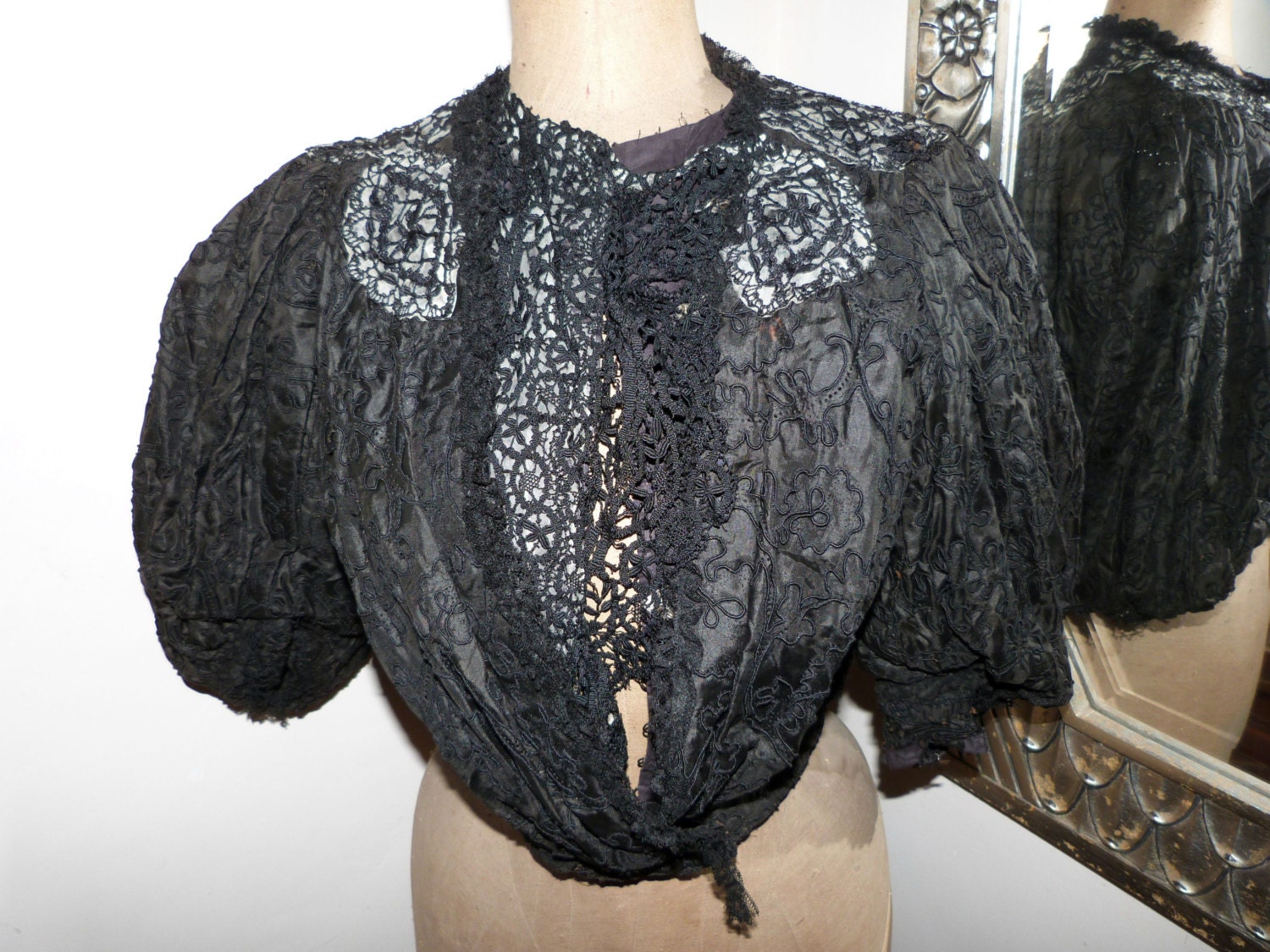 Victorian Jacket Blouse Antique French Black Needle Lace Boned - Etsy