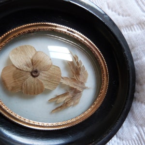 Mourning hair art frame Victorian hair memento mori Antique French handmade relic wooden frame blown glass, flower w human hair art 1800s image 6