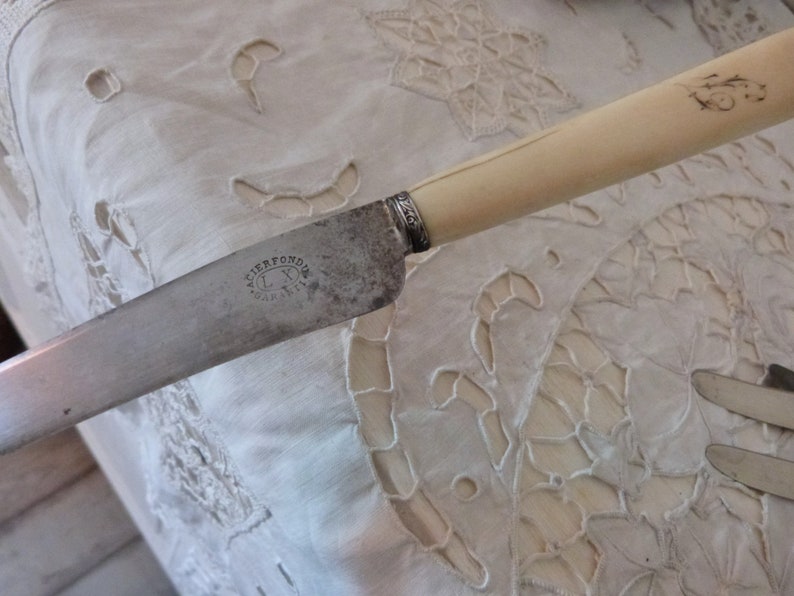 6 Boxed Antique French Monogrammed Bone Knives Diner Cheese Etsy