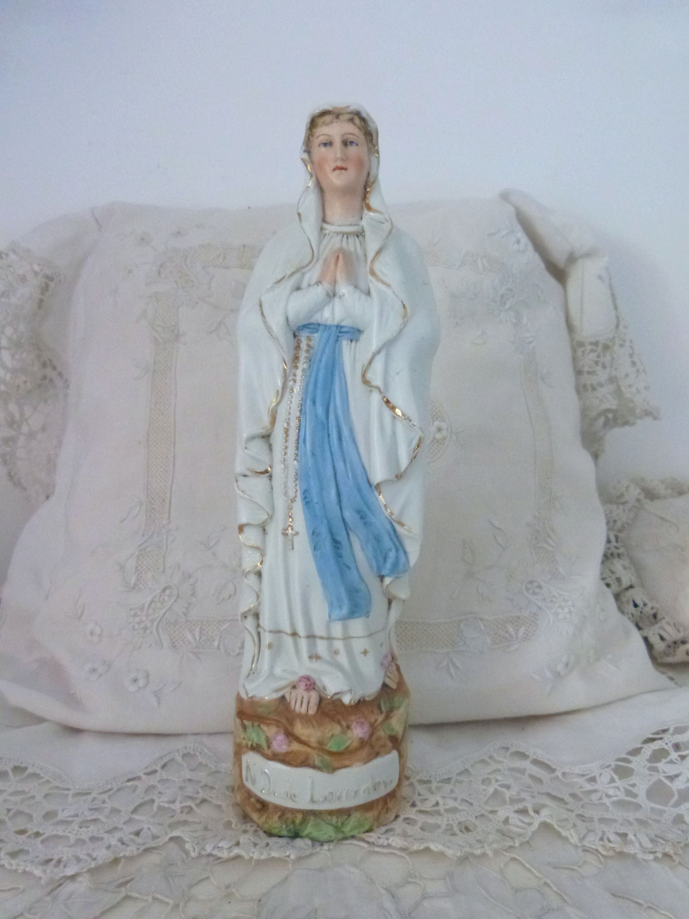 Antique French Holy Virgin Mary of Lourdes Bisque Religious Statue ...