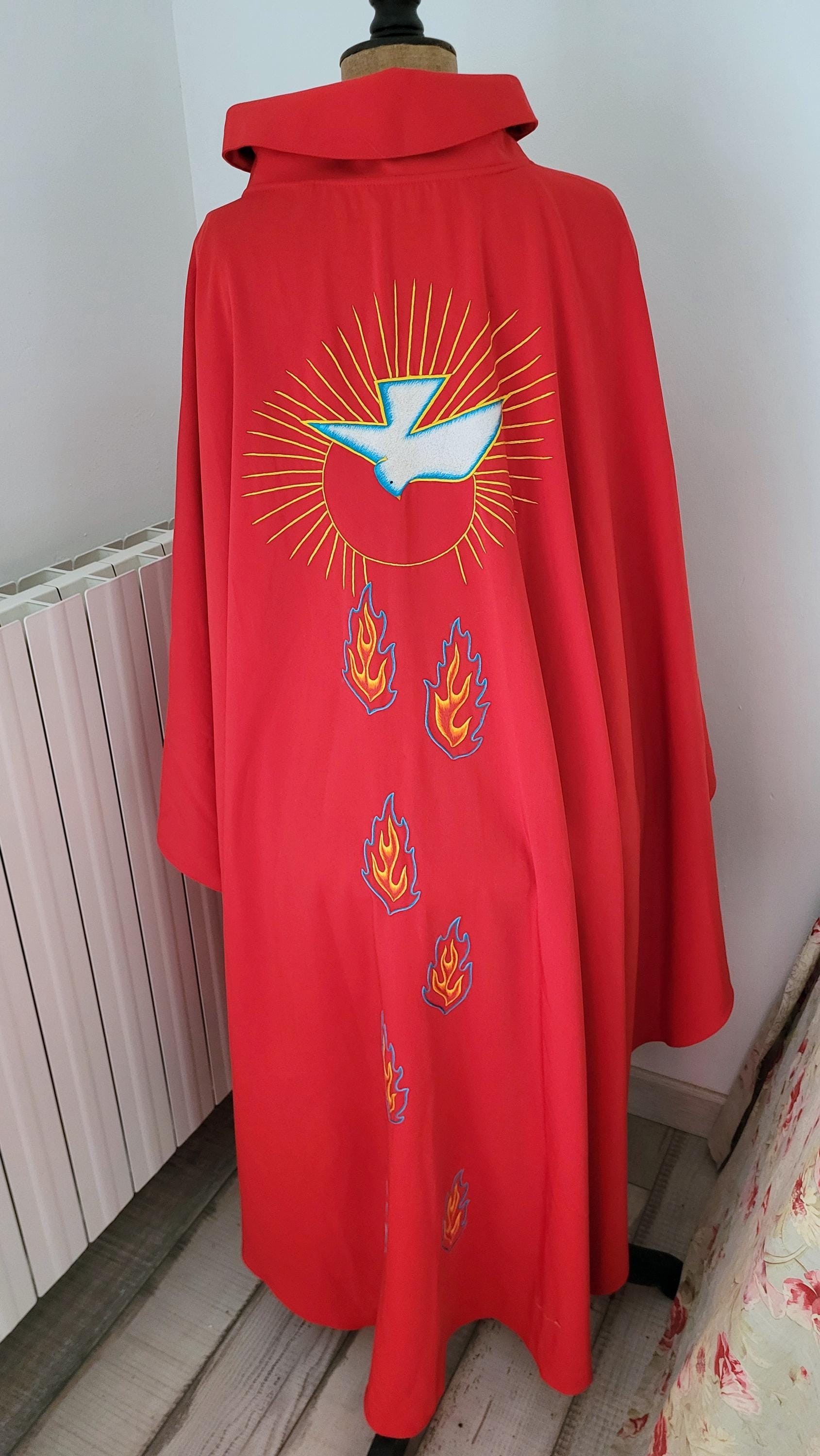 Vintage Red Clergy Vestment Dress Priest Cope Robe Chasuble Stole W ...