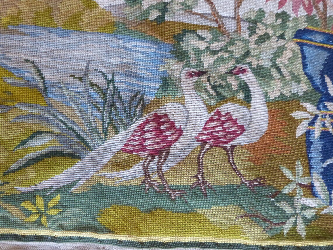 Vintage French needlepoint canvas wall hanging tapestry w hand Etsy