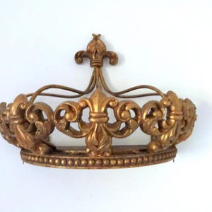 Large vintage French gilded bed crown canopy ciel de lit princess bed crown canopy w fleur de lys lis flowers, boudoir bedroom decor