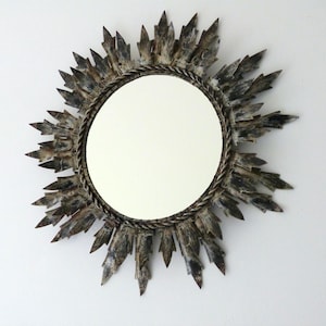 Metal Starburst Sunburst mirror vintage French metal round wall mirror, antique star or sun mirror, chic design French home wall decor gift