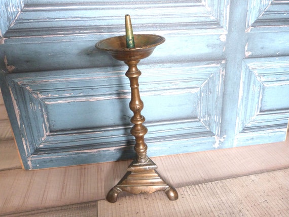 Antique French Bronze Candle Stick Holder Tall Altar Candelabra