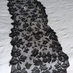 French antique black lace shawl wrap mantilla veil w roses Victorian lace shawl scarf 1900s LONG lace mourning veil mantille for church