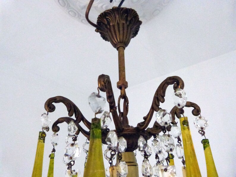 Antique 1900s French Prism Bronze Chandelier Lighting Fixture Etsy