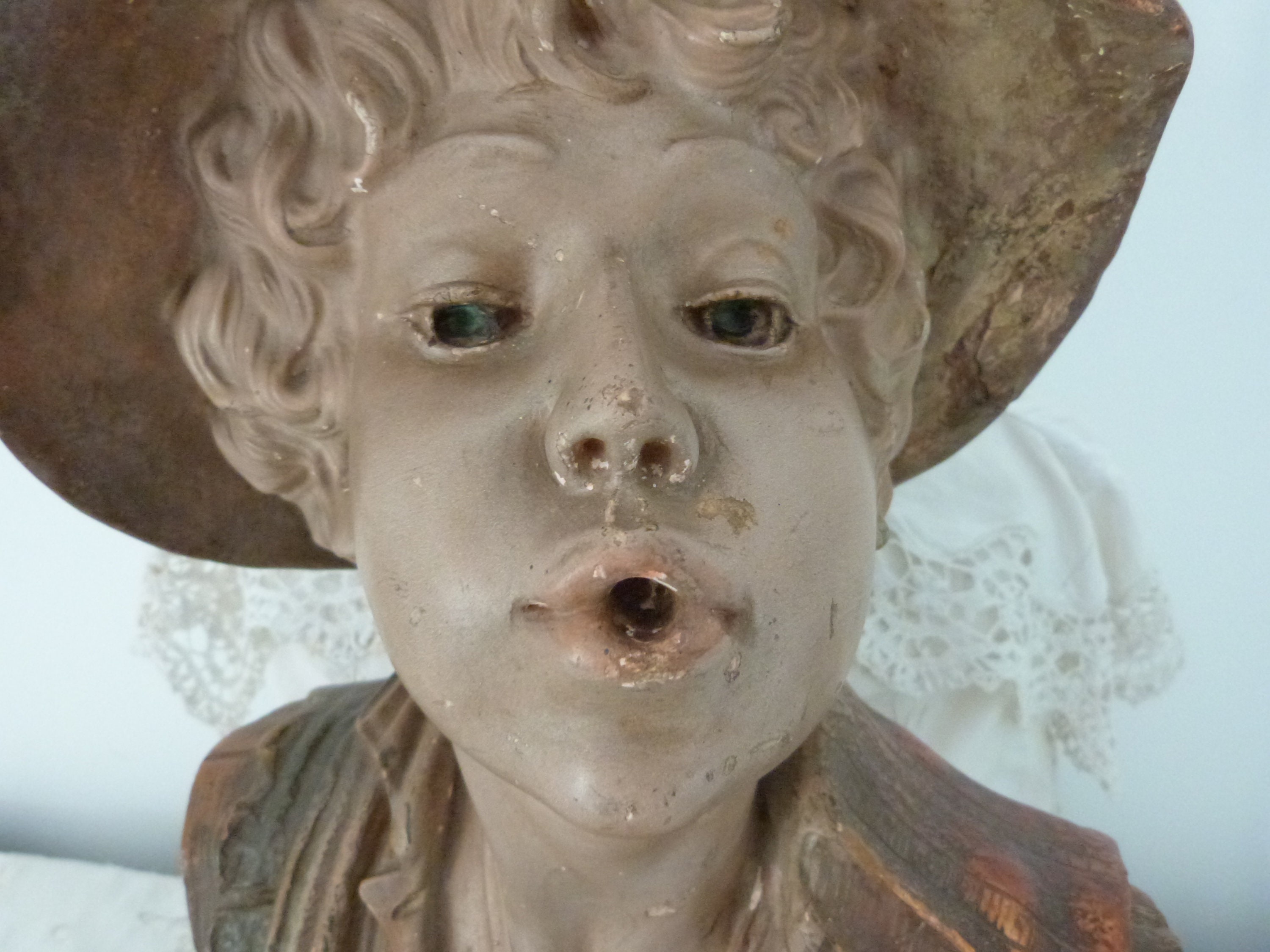 XL Antique French Bust Statue LARGE Polychrome Sculpture of Boy