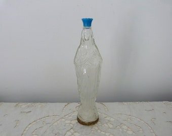 Antique French holy water bottle Lourdes souvenir, Holy virgin Mary statue bottle of our lady of Lourdes, hand painted glass bottle w crown