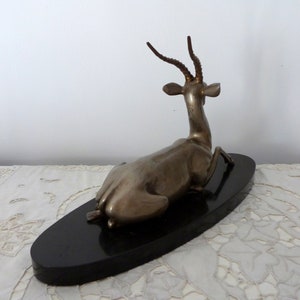 1950s Paire De Serre-livres Art Deco Revive Gazelle Antilope En Laiton Poli