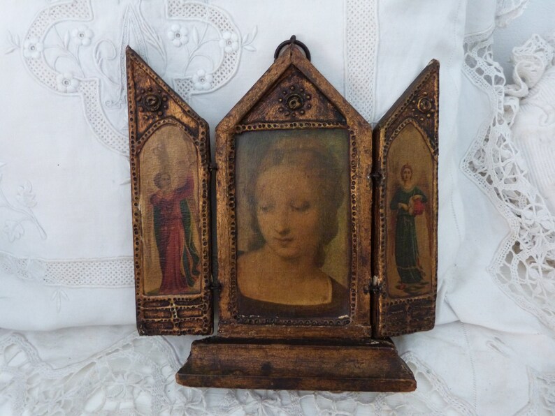 Antique Florentine Italian triptych madonna w archangels image 0
