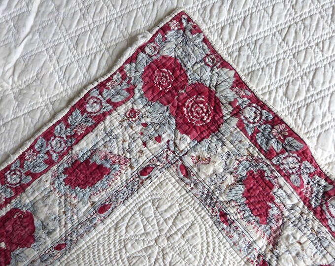 Antique French Quilted Boutis Bedspread Comforter Wool Filled Etsy