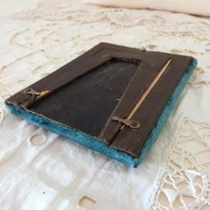 Antique French blue silk velvet picture frames w sepia picture of man, blown glass cover, 1900s Victorian picture frame, home decor gift image 6