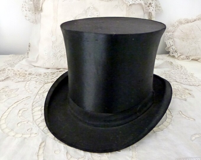 Antique French Silk Collapsible Top Hat Gibus Black Opera Steampunk