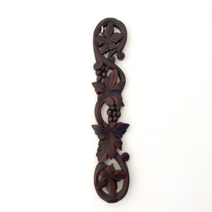 Antique wall hanging decor wood panel French hand carved architectural wooden panel w floral grape decor design, architecture salvage